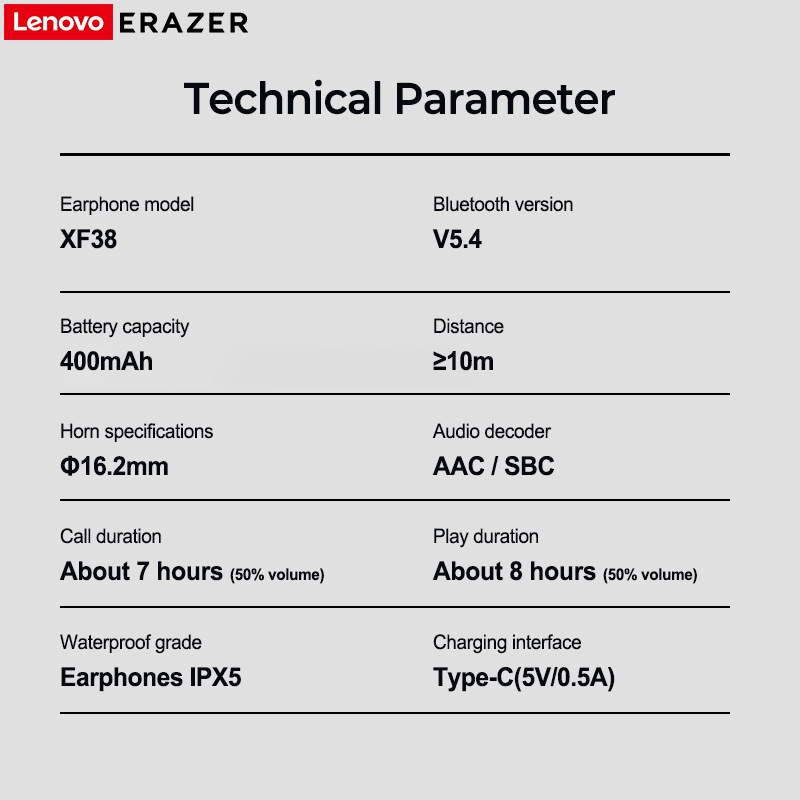 Lenovo ERAZZER XF38 Tai nghe bluetooth dịch  Bluetooth 5.4 Tai nghe chống nước thể thao âm thanh nổi  Màn hình cảm ứng thông minh LCD | BigBuy360 - bigbuy360.vn