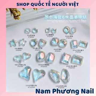 Túi 10 viên đá khối pha lê trong suốt màu xanh trang trí móng 🌸 Nam Phương Nail 🌸