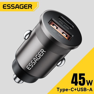 Essager Mini Xe Sạc 45W Sạc Điện Thoại Xe Hơi USB Type C Nhanh Cho ip Android Điện Thoại Di Động