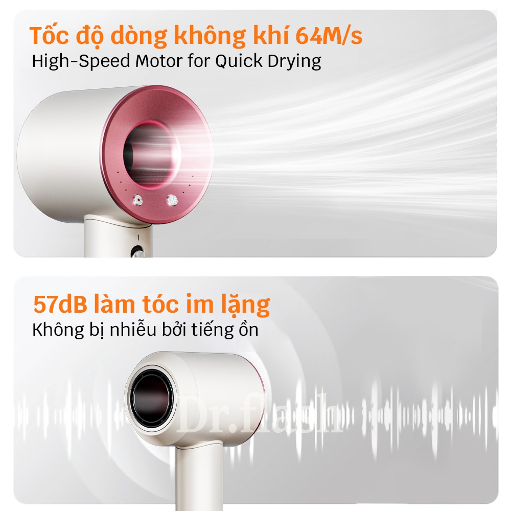 Dr Flash Máy Sấy Tóc 1 tỷ ion âm，Công suất cao, sấy khô nhanh/chăm sóc tóc - Màu hồng | BigBuy360 - bigbuy360.vn