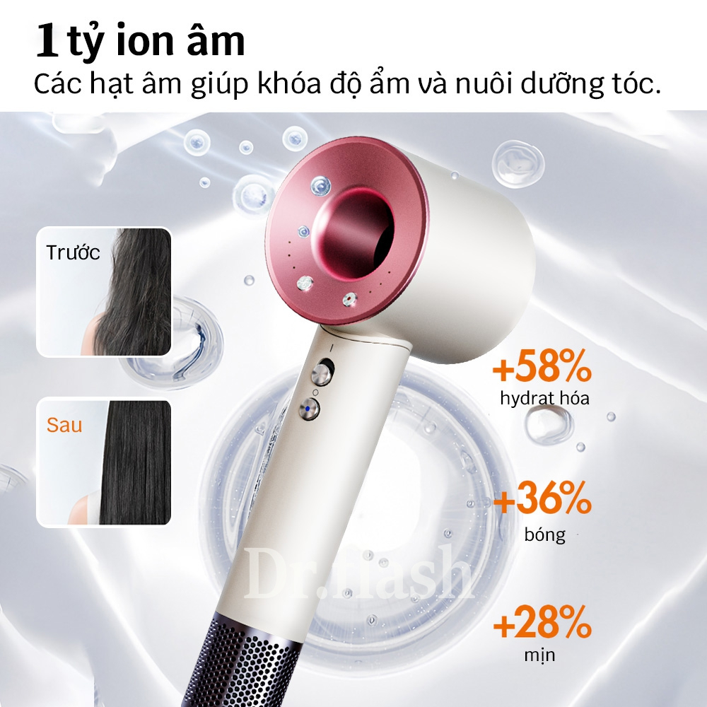 Dr Flash Máy Sấy Tóc 1 tỷ ion âm，Công suất cao, sấy khô nhanh/chăm sóc tóc - Màu hồng | BigBuy360 - bigbuy360.vn
