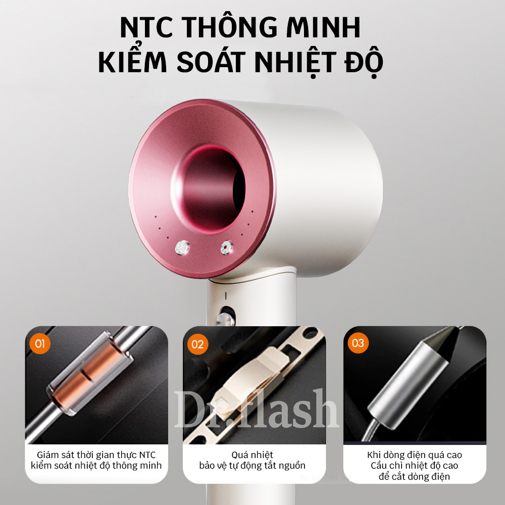 Dr Flash Máy Sấy Tóc 1 tỷ ion âm，Công suất cao, sấy khô nhanh/chăm sóc tóc - Màu hồng | BigBuy360 - bigbuy360.vn