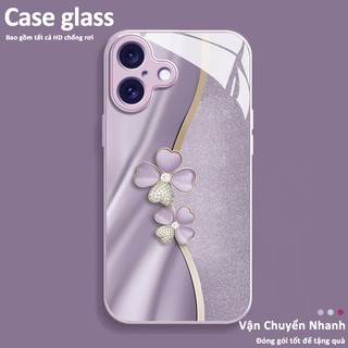 Cánh hoa lấp lánh Thích hợp cho Apple 14promax 15promax 12promax 11promax 11pro 12 13 14plus 15pro xsmax xr 8Plus Vỏ thủy tinh toàn diện Chống sốc Chống bẩn