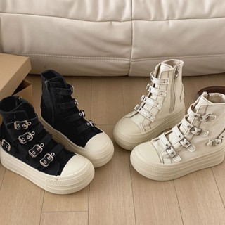  Giày Vải Đế Dày Nữ 2025 Phong Cách Mới Tăng Chiều Cao 7CM Giày Cao Cấp Trắng   Đen 