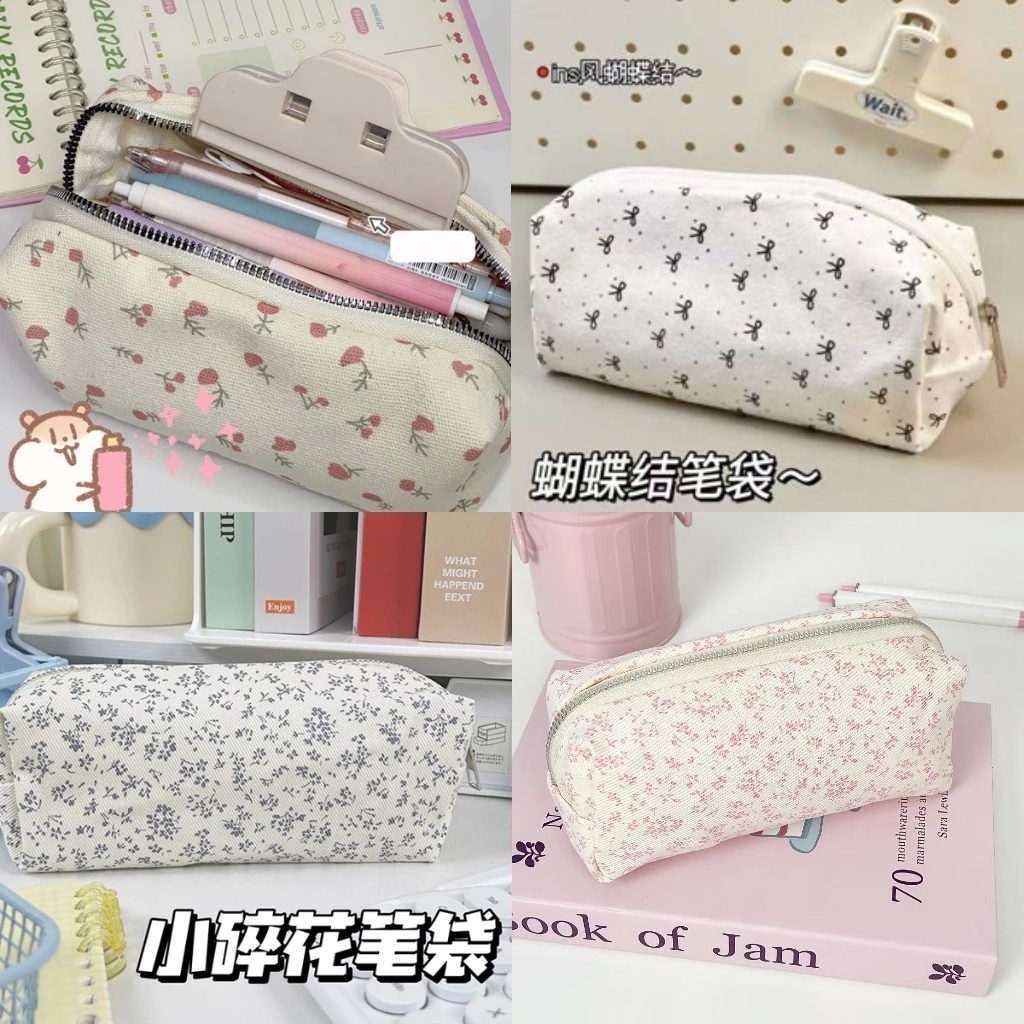 Kem Dễ Thương Hoa Vải Hộp Bút Đựng Bút Chì Cô Gái Túi Đựng Bút Dung Tích Lớn Túi Văn Phòng Phẩm INS Túi Đựng Bút Chì