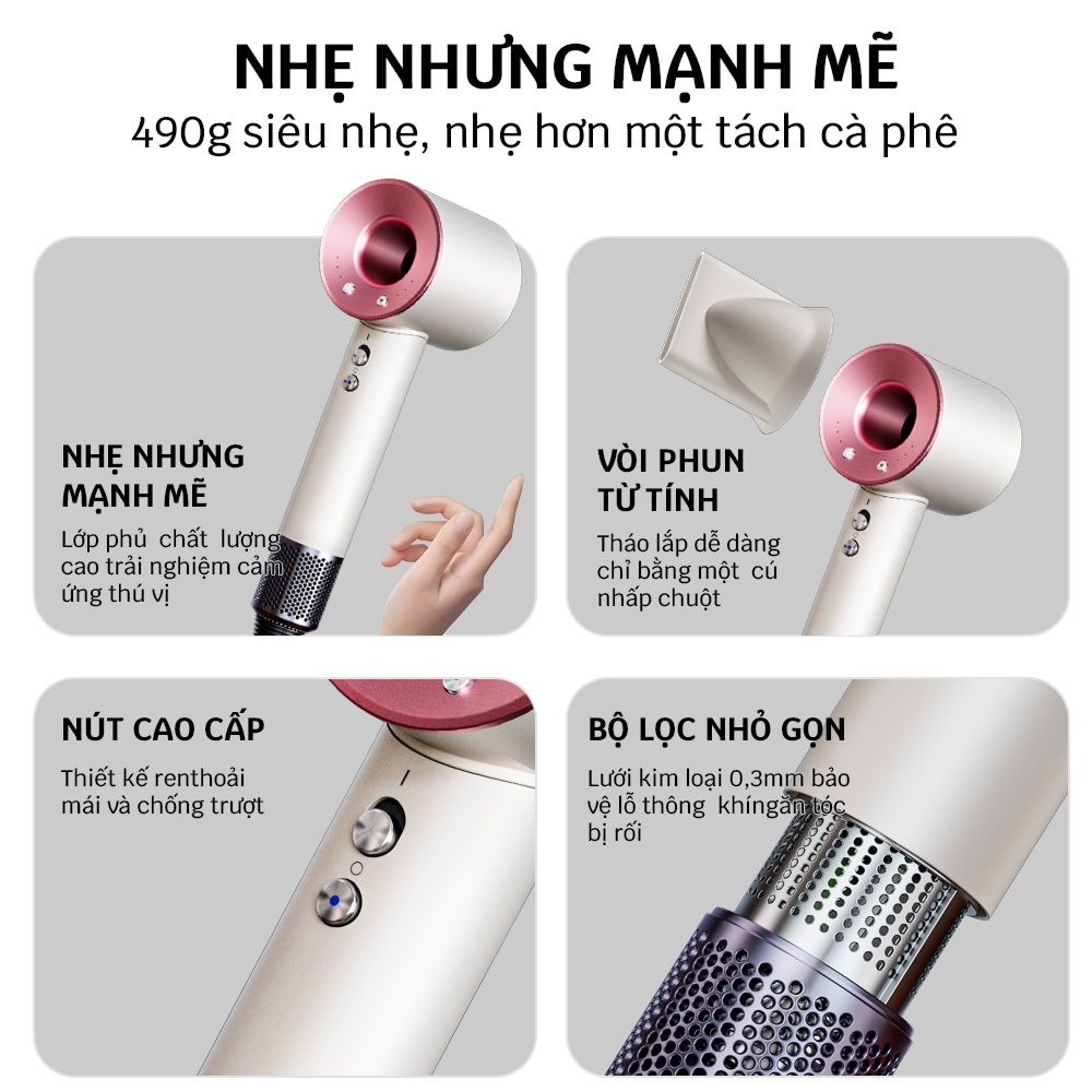 Dr Flash Máy Sấy Tóc 1 tỷ ion âm，Công suất cao, sấy khô nhanh/chăm sóc tóc - Màu hồng | BigBuy360 - bigbuy360.vn