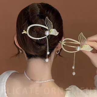 Bộ Đơn Hàn Quốc Ngọc Trai Mới Kim Cương Kẻ Sọc Đuôi Cá Tua Rua Xoắn Kẹp Nữ Đi Làm Phụ Kiện Tóc