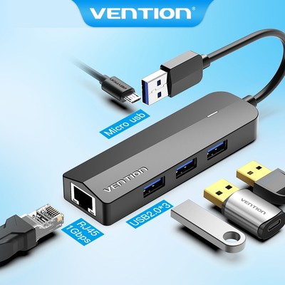 USB HUB Vention Đầu chia cổng cắm USB A sang RJ45 Ethernet Gigabit tốc độ cao 10/100/1000Mbps 4 cổng cắm USB 3.0 2.0