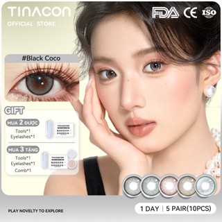 Kính áp tròng TINACON lens hàng ngày Màu đen/Màu xám 10 cái, Đường kính 14.2 / 14.5 Mắt búp bê, Có độ cận thị từ 0,0 đến 8,0