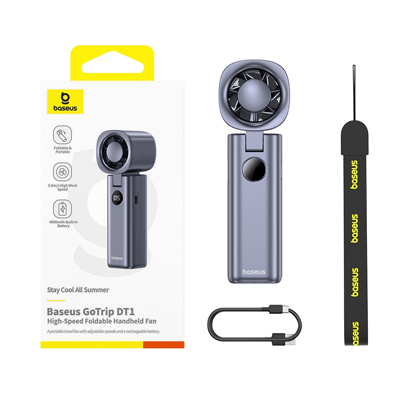 Quạt cầm tay có thể gập lại tốc độ cao Baseus GoTrip DT1 Max. 19000RPM 5 Cài Đặt Tốc Độ Dung Lượng 4000mAh 139g Nhẹ | BigBuy360 - bigbuy360.vn