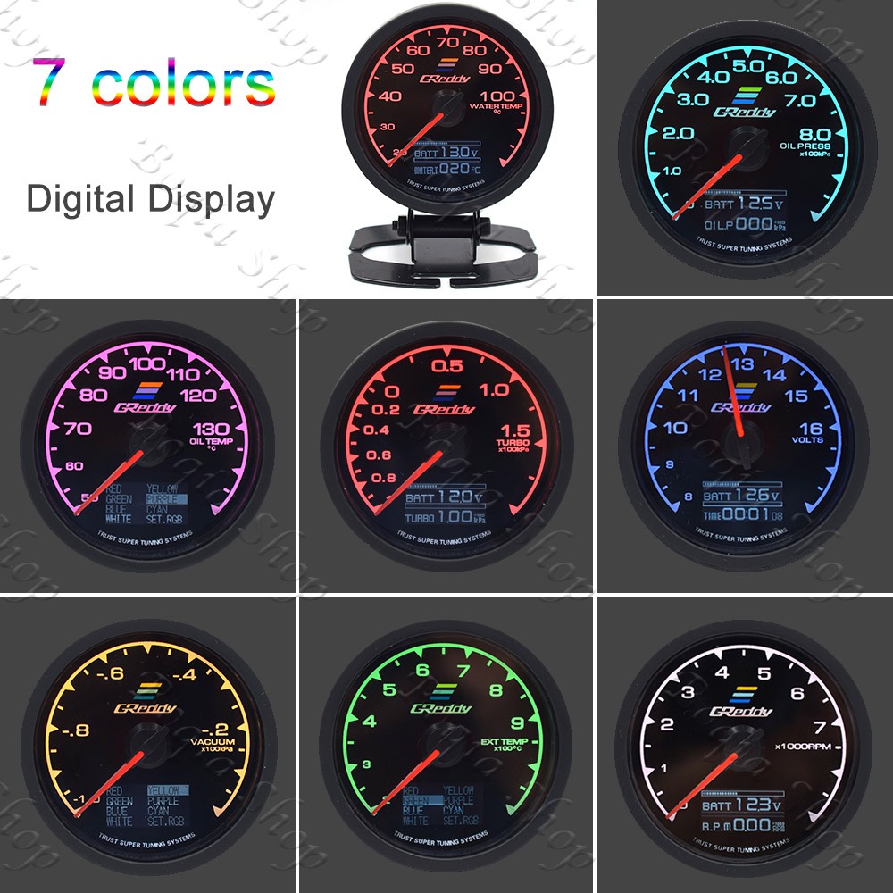Greddy Racing Gauge 7 màu Multi D / A LCD Hiển thị kỹ thuật số Đồng hồ đo nhiệt độ nước RPM Turbo Boost Gauge