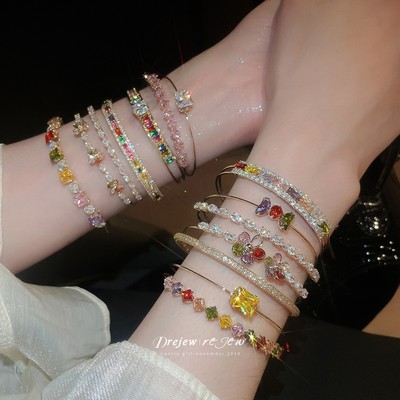 Drejew Zircon Lưới Hoa Hình Học Mở Lắc Tay Châu Âu Và Mỹ Tinh Tế Ánh Sáng Sang Trọng Retro Vòng Tay Niche Cao Cấp Tay Nữ