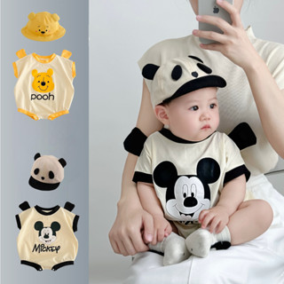 Disney Sơ Sinh Áo Liền Quần Thời Trang Bé Trai Mùa Hè Tay Ngắn Chuột Mickey Winnie The Poodle Jumpsuit Bộ Thời Trang Cho Bé Dễ Thương Phong Cách Hàn Quốc Hợp Thời Trang Bộ
