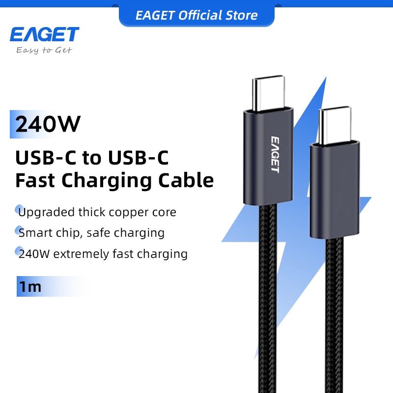 Cáp dữ liệu cáp EAGET 240W Type C sang Type C Cáp bện Nylon loại C cho iPhone 16 / 15, iPad, Samsung Galaxy