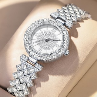 OPK Đồng hồ nữ Đính đá Toàn thân Màu bạc Mặt số La Mã Đồng hồ Quartz Thời trang 6053