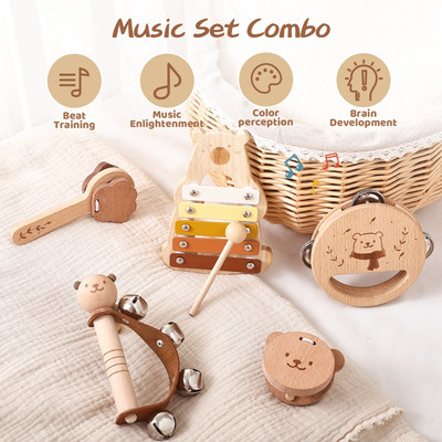 Bộ nhạc cụ bằng gỗ cho trẻ em Bộ gõ Montessori Đồ chơi âm nhạc giáo dục cho trẻ mới biết đi Âm nhạc Xylophone