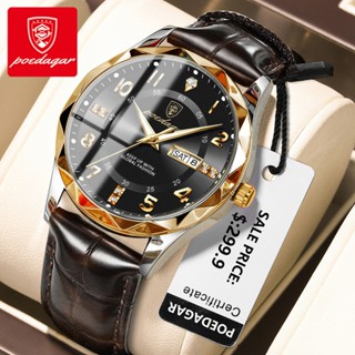 POEDAGAR Đồng hồ nam chính hãng Dây da Lịch phát sáng chống nước 858