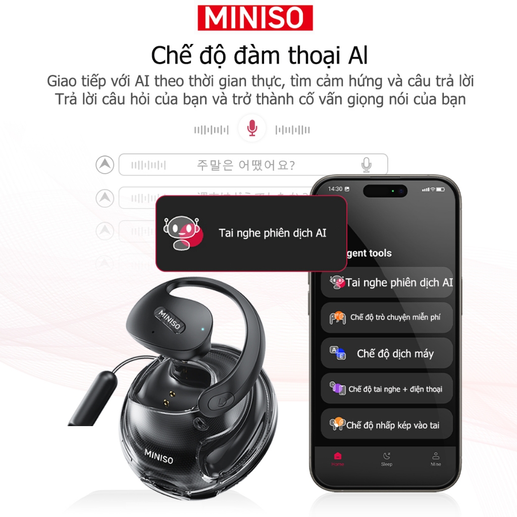 Miniso X15 Pro Tai Nghe Phiên Dịch AI tai nghe dịch thuật Bluetooth 5.4 Tai nghe dịch AI Tai nghe ASMR Âm thanh nổi ba chiều 3D Dịch 135 ngôn ngữ Tai nghe mở Tai nghe không dây Âm thanh nổi Chống nước | BigBuy360 - bigbuy360.vn