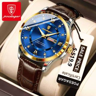 Đồng hồ nam chính hãng POEDAGAR Dây da Lịch phát sáng 100% chống nước 855