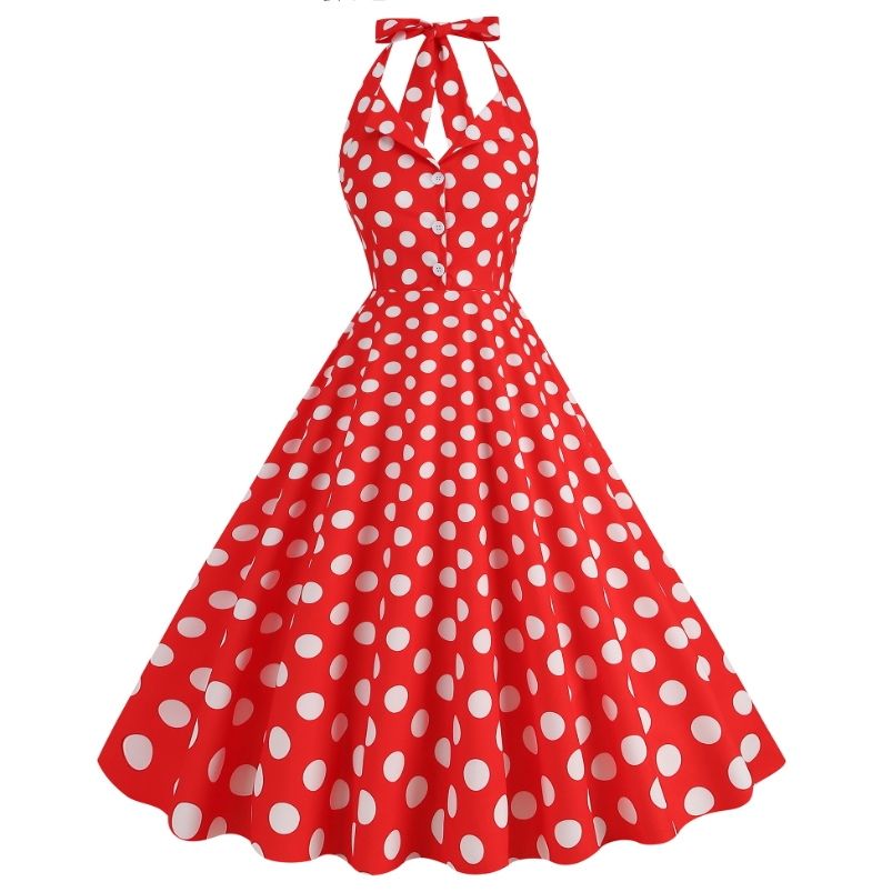 Áo choàng Gợi Cảm Dây Rockabilly Đảng Váy 50s 60s Nữ Mùa Hè Dây Chấm Bi Femme Cao Cấp Xoay Vintage Đ