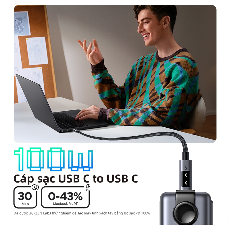 Cáp sạc nhanh UGREEN Uno 100W Type C E-Marker cho iPhone 16 Pro Max cho iPhone 15 Series Samsung S24 S23 Ultra iPad Pro Macbook | BigBuy360 - bigbuy360.vn