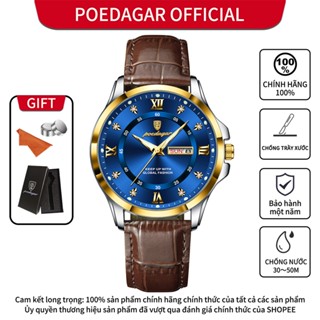 POEDAGAR Đồng hồ nam chính hãng Lịch chuyển động thạch anh Mặt số phát sáng chống thấm nước 855