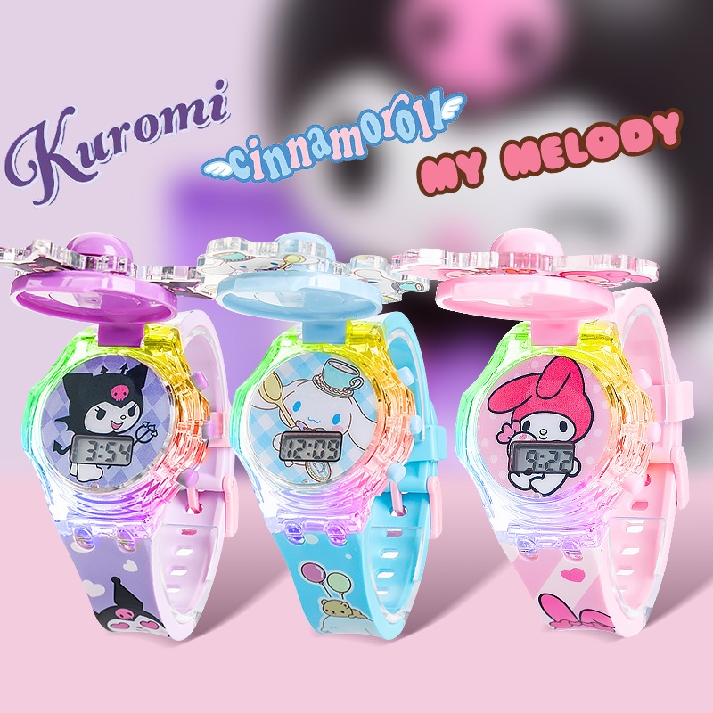 Sanrio Kuromi Glow Spinning Top Đồng hồ âm nhạc cho trẻ em với đèn đầy màu sắc Đồ chơi hoạt hình Bé trai Bé gái Trường học Quà tặng tốt nghiệp