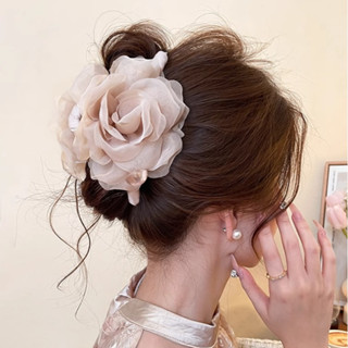 Lưới Ba Chiều Ngọc Trai Hoa Hồng Lấy Kẹp Nữ 2025 Phong Cách Mới Kẹp Tóc Cá Mập Kẹp Tóc Lấy