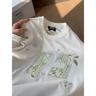  Áo thun cotton nguyên chất thêu chữ Mỹ mùa hè mới dáng rộng và đa năng tay ngắn niche top dành cho nữ 