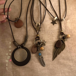 Zen Retro Hai Lớp Lông Vũ Dài Mặt Dây Chuyền Vòng Cổ Nữ Phong Cách Bohemian Áo Len Dây Chuyền Phụ Kiện