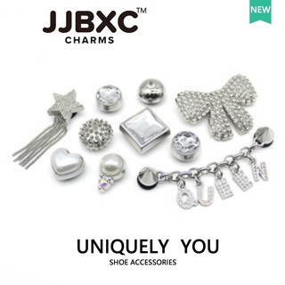 JJBXC Charm phụ kiện dép   Thích Ứng Chính Thức Với Khóa Trang Trí Kim Loại Dây Chuyền Bạc Ngọc Trai, Thiết Kế Độc Đáo  Sticker Dép  