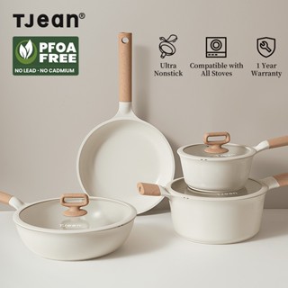 TJean Bộ nồi đá gốm chống dính tay chảo (7 chiếc) Thích hợp cho tất cả các bếp - Chảo nướng / Chảo / Nồi súp / Chảo sốt