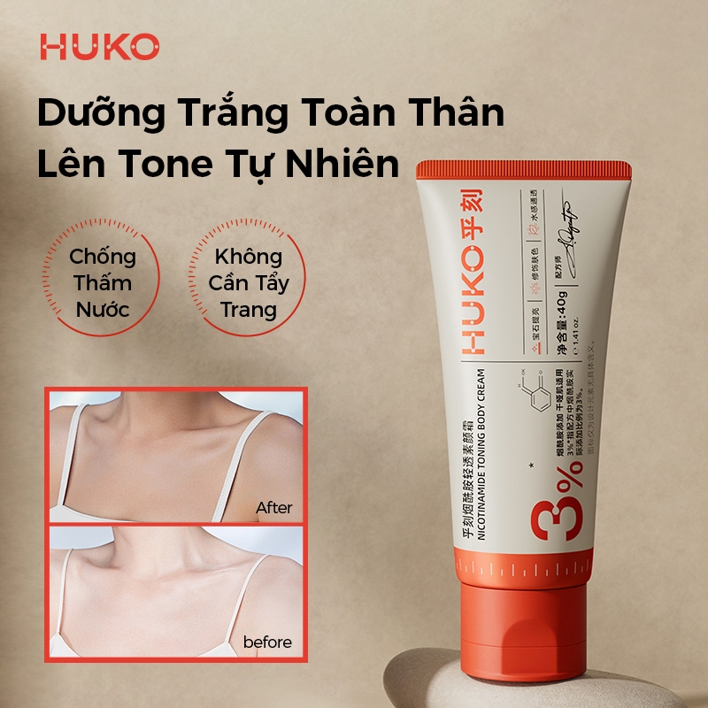 Kem Body Trắng Da HUKO Niacinamide dưỡng ẩm chống xỉn màu không thấm nước cho mặt và cơ thể
