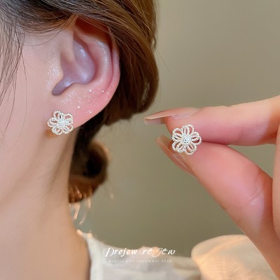 Drejew 925Silver kim trơn bạc rỗng bông tai hoa thời trang Hàn Quốc bông tai đa năng cá tính dành cho nữ