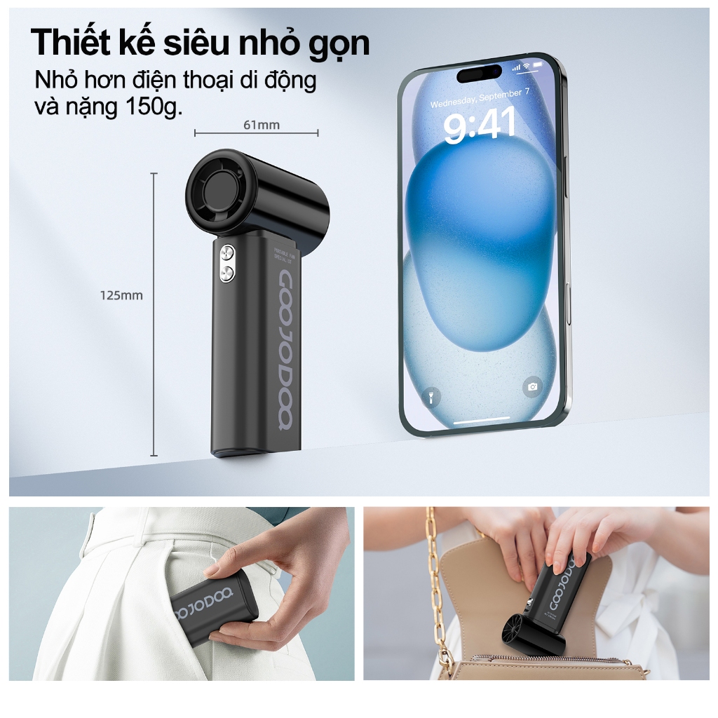 GOOJODOQ Quạt Mini GFS007 Gió di động mạnh 100 bánh tốc độ gió ​​Quạt cầm tay Turbo có thể điều chỉnh tốc độ cao ​​20000rpm cho thể thao ngoài trời | BigBuy360 - bigbuy360.vn