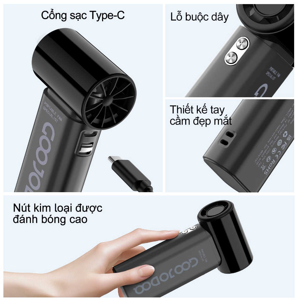 GOOJODOQ Quạt Mini GFS007 Gió di động mạnh 100 bánh tốc độ gió ​​Quạt cầm tay Turbo có thể điều chỉnh tốc độ cao ​​20000rpm cho thể thao ngoài trời | BigBuy360 - bigbuy360.vn