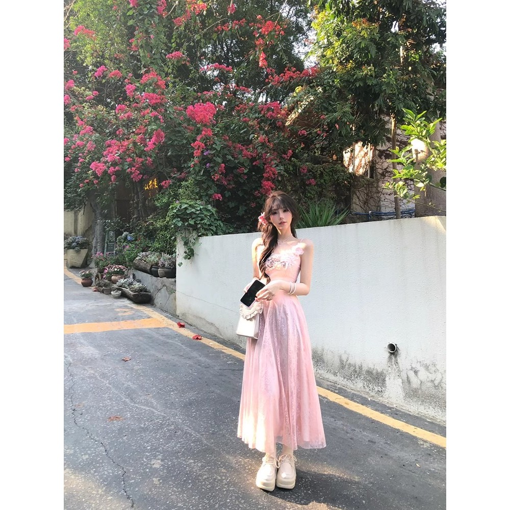 Pháp Ngọt Ngào Pure Desire Hoa Lưới Camole Đầm 2025 Xuân Hè Bộ Sưu Tập Mới | BigBuy360 - bigbuy360.vn