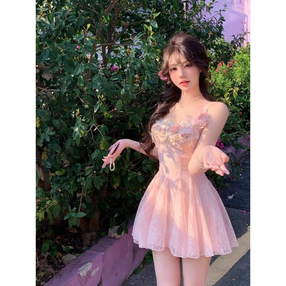 Pháp Ngọt Ngào Pure Desire Hoa Lưới Camole Đầm 2025 Xuân Hè Bộ Sưu Tập Mới | BigBuy360 - bigbuy360.vn