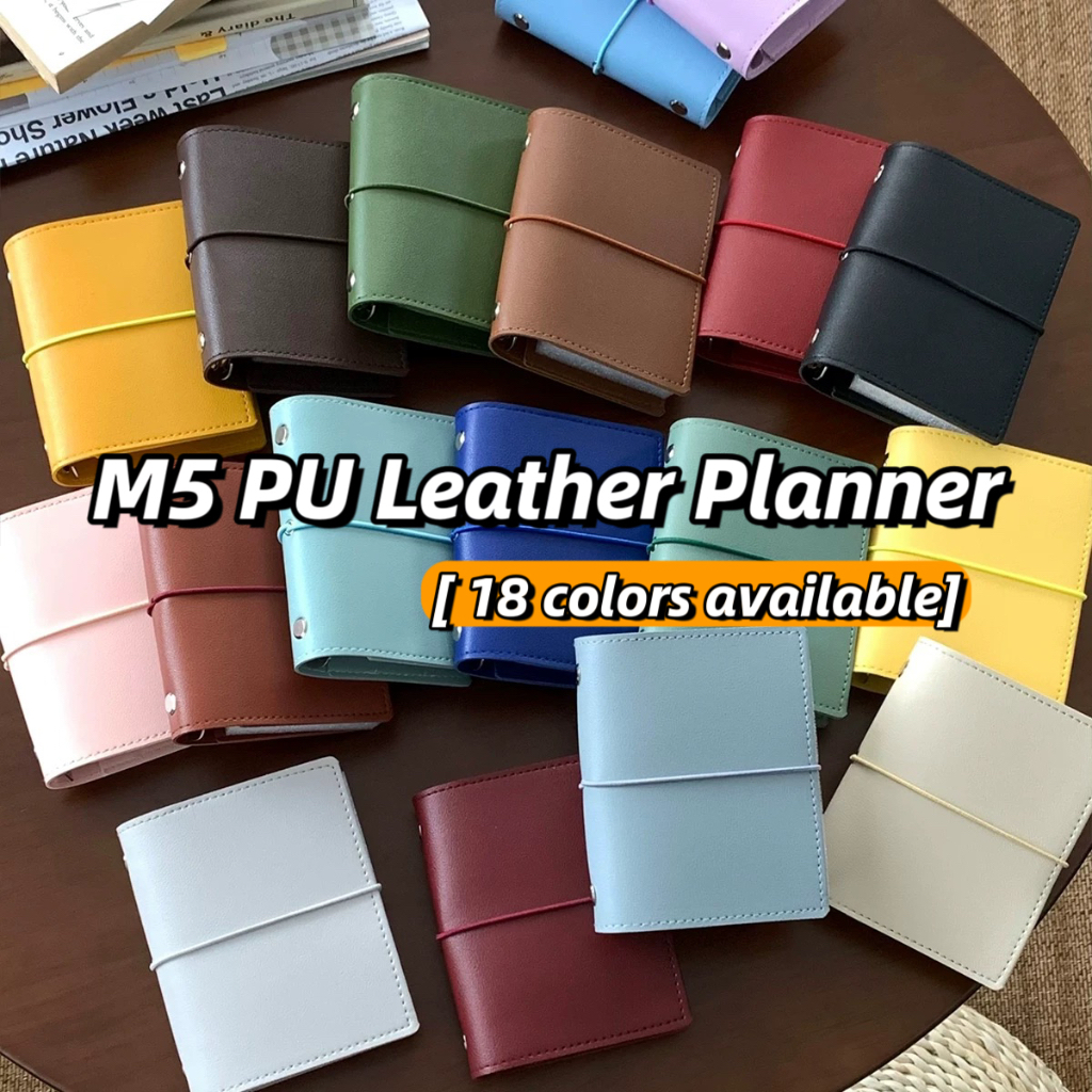 M5 Size 18 Màu Da PU 5 Nhẫn Lá Rời Notebook Cover Mini A8 Ring Binder Planner Cover