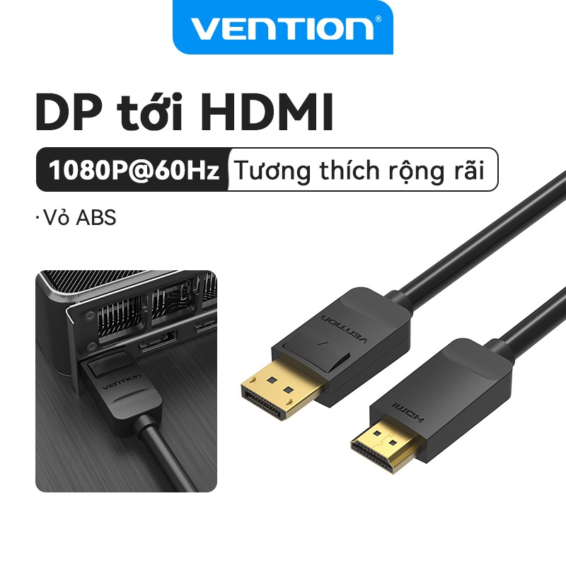 Cáp Vention DP sang HDMI Đen 1080P HDMI DP Cáp DisplayPort sang HDMI Cáp 4K cho PC Laptop Máy Chiếu 
