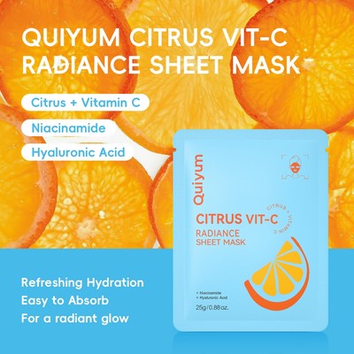 Quiyum Citrus Vit-C Radiance Sheet Mask Renew Skin Tone Dưỡng ẩm Tăng cường bức xạ 25g