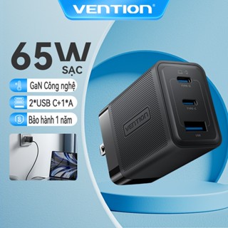 Củ sạc nhanh GaN 65W - Vention - 3 cổng (2 USB-C + 1 USB-A) hỗ trợ PD 3.0, QC 4.0, PPS -  Sạc Nhanh Laptop/phone 17/16/15/14/13/12/11/Pad - Hàng Chính Hãng