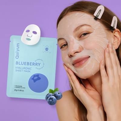 Quiyum Blueberry Hyaluronic Sheet Mask 25g Dưỡng ẩm sâu Hấp thụ nhanh Phục hồi da khô