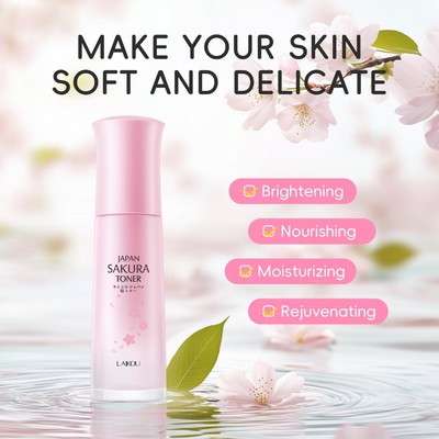 Laikou Japan Sakura Toner 100ml Chai thủy tinh Niacinamide Ngay cả tông màu da Dưỡng ẩm Phát sáng Da rạng rỡ