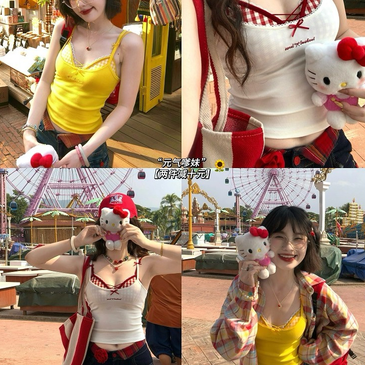 YIBEIKA Kiểm tra màu sắc Cross Corset Camisole Pure Desire Hot Girl Bộ đồ hai mảnh | BigBuy360 - bigbuy360.vn