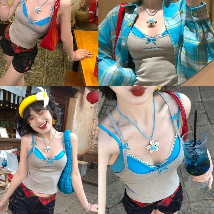 YIBEIKA Kiểm tra màu sắc Cross Corset Camisole Pure Desire Hot Girl Bộ đồ hai mảnh | BigBuy360 - bigbuy360.vn