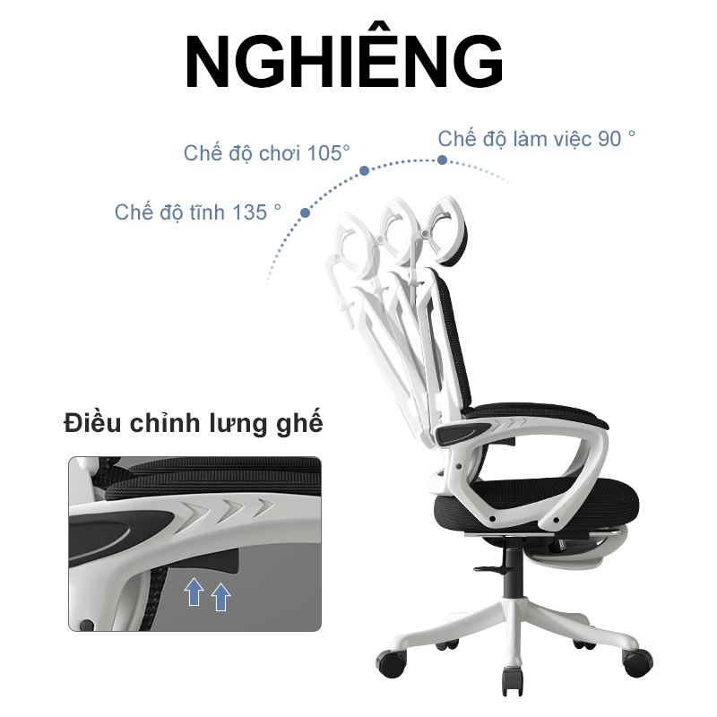 BRTHORY Ghế Công Thái Học kèm chỗ để chân, ghế xoay văn phòng uốn cong chống mỏi lưng bọc lưới thoáng khí tránh | BigBuy360 - bigbuy360.vn