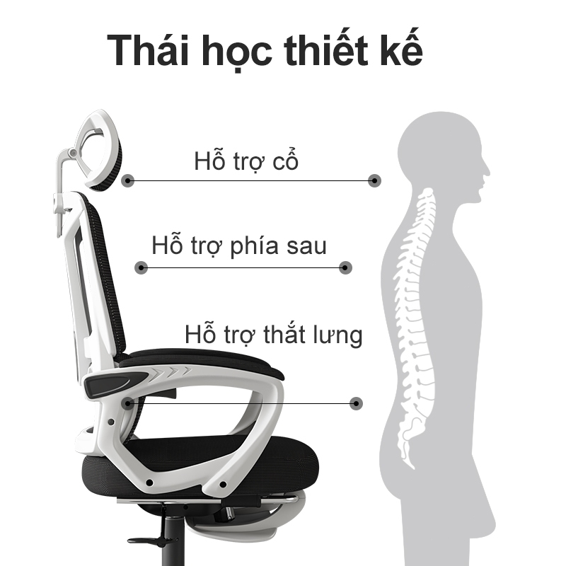 BRTHORY Ghế Công Thái Học kèm chỗ để chân, ghế xoay văn phòng uốn cong chống mỏi lưng bọc lưới thoáng khí tránh | BigBuy360 - bigbuy360.vn
