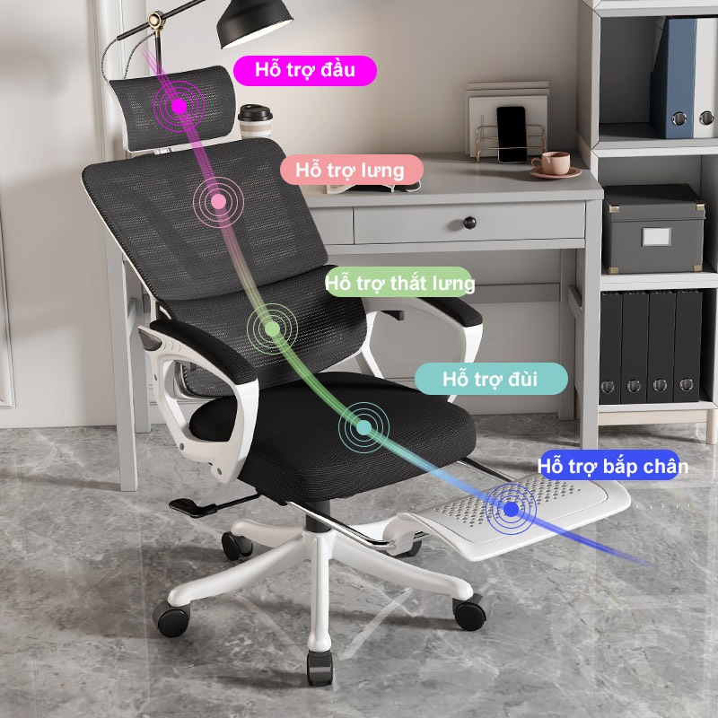 BRTHORY Ghế Công Thái Học kèm chỗ để chân, ghế xoay văn phòng uốn cong chống mỏi lưng bọc lưới thoáng khí tránh | BigBuy360 - bigbuy360.vn