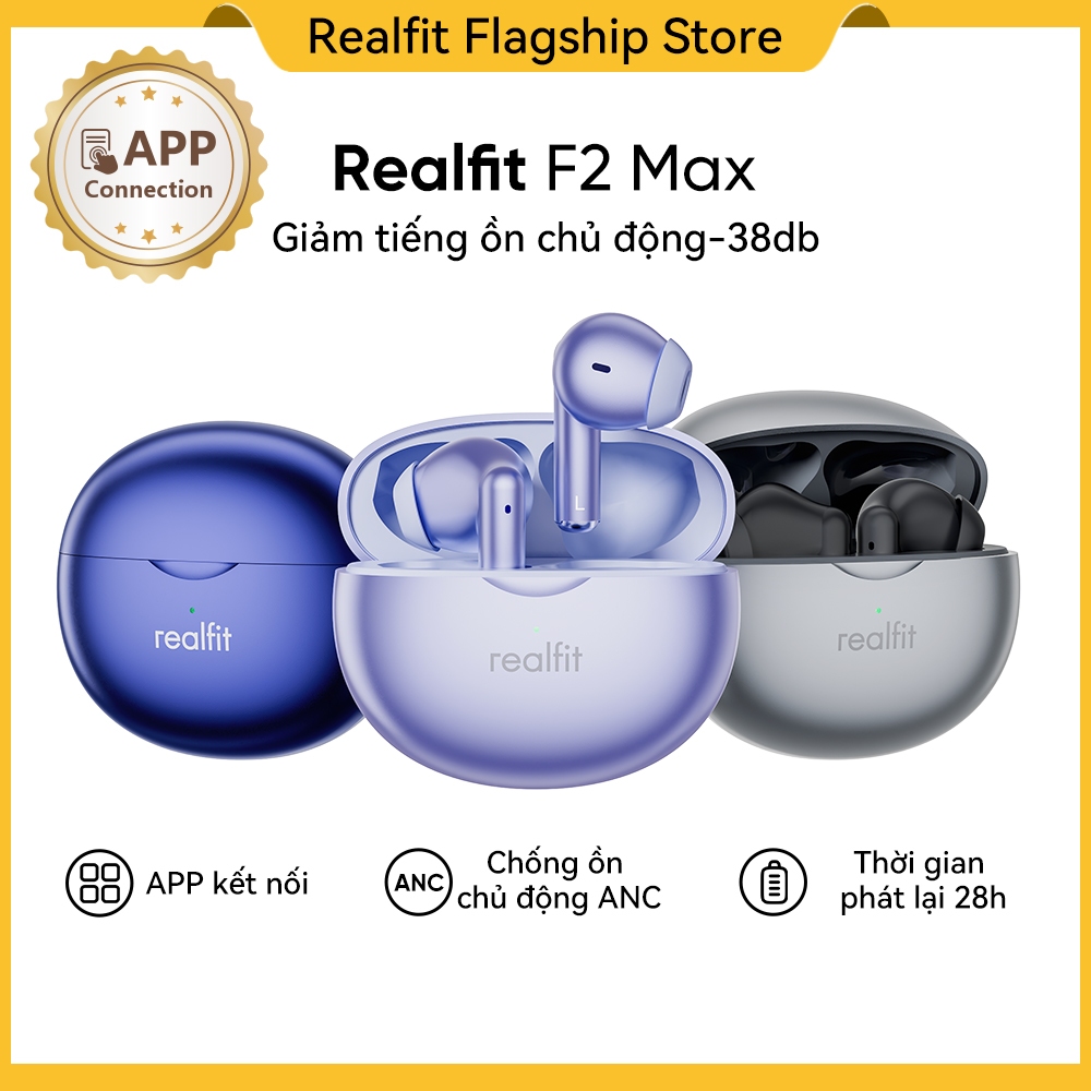 Tai nghe Bluetooth Realfit F2 Max khử tiếng ồn chủ động Âm trầm đục lỗ ANC năng động thông minh có Mic | BigBuy360 - bigbuy360.vn